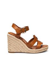 TOMMY HILFIGER TH Sandale cu pană espadrile &icirc;nalte din piele maro coniac - Pantofi femei - 3
