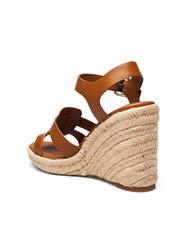 TOMMY HILFIGER TH Sandale cu pană espadrile &icirc;nalte din piele maro coniac - Pantofi femei - 5