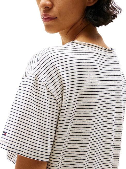 TH Tricou cu croială lejeră și decolteu &icirc;n V crem/albastru &icirc;nchis - tricou