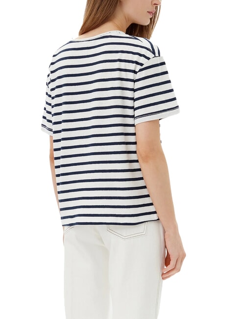 TH Tricou cu croială lejeră și decolteu &icirc;n V ecru breton/bleumarin &icirc;nchis - tricou