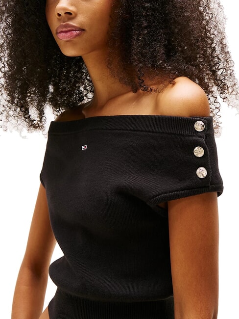 TH JEANS Pulover scurt cu m&acirc;neci scurte negru - tricou