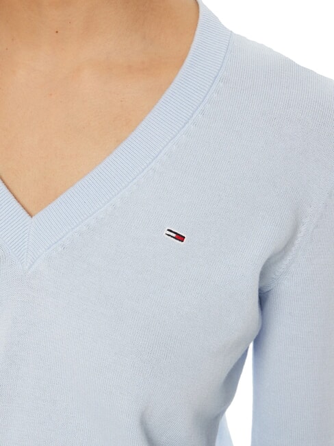 TH JEANS Pulover din bumbac cu decolteu &icirc;n V pentru femei albastru dulce - Pulovere pentru femei