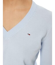 TOMMY HILFIGER TH JEANS Pulover din bumbac cu decolteu &icirc;n V pentru femei albastru dulce - Pulovere pentru femei - 4