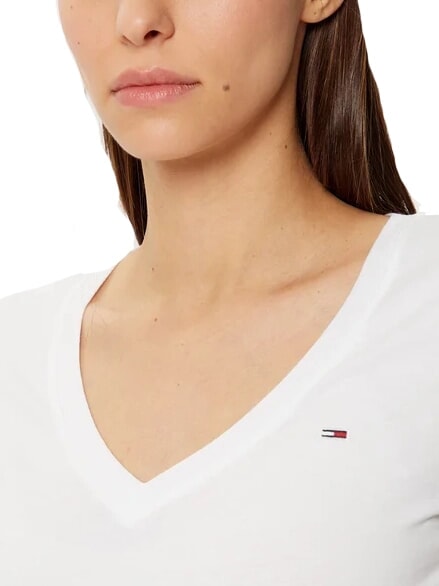 TH JEANS Tricou cu m&acirc;necă scurtă și decolteu &icirc;n V alb - tricou