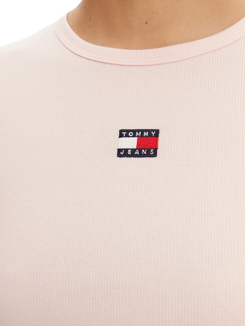 TH JEANS Tricou cu m&acirc;necă scurtă și nervuri roz prețios - tricou
