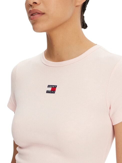 TH JEANS Tricou cu m&acirc;necă scurtă și nervuri roz prețios - tricou