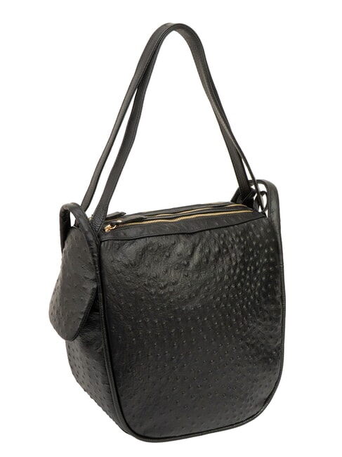 TRIO Rucsac din piele de struț struț negru - Genți femei