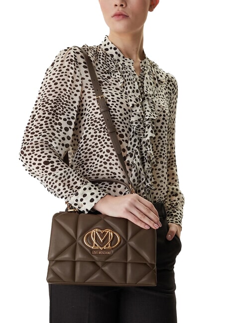 EMBOSSED Geantă tip servietă cu curea de umăr noroi - Genți femei