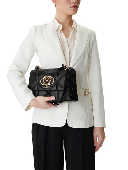 EMBOSSED Geantă tip servietă cu curea de umăr negru - Genți femei