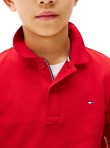 TH KIDS Tricou polo cu m&acirc;necă scurtă din bumbac roșu primar - Tricou copil