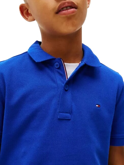 TH KIDS Tricou polo cu m&acirc;necă scurtă din bumbac albastru pană - Tricou copil