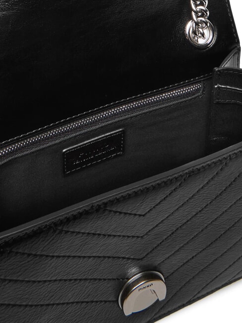 LOVE ONE LIGHT Geantă mini din piele matlasată limuzină neagră - argintiu mat - Genți femei