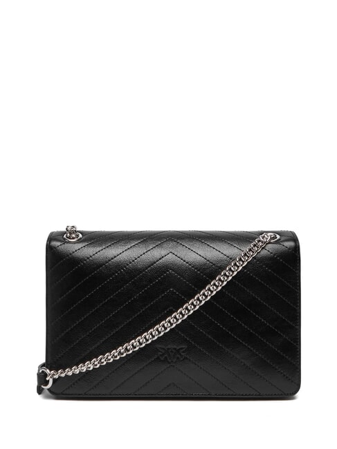 LOVE ONE LIGHT Geantă medie din piele matlasată limuzină neagră - argintiu mat - Genți femei