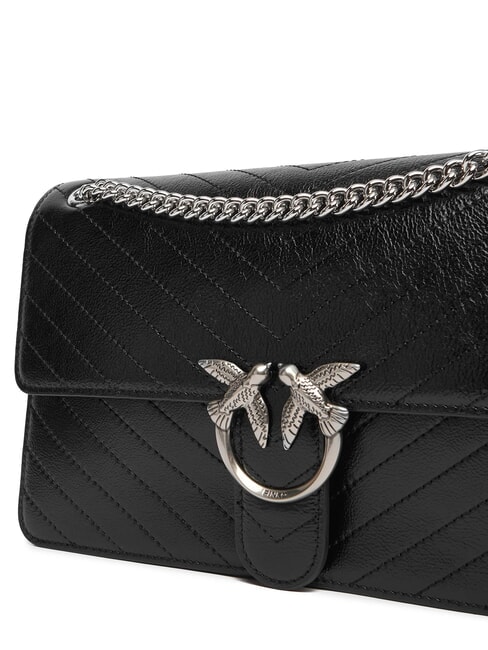 LOVE ONE LIGHT Geantă medie din piele matlasată limuzină neagră - argintiu mat - Genți femei