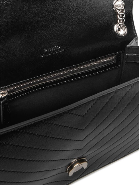 LOVE ONE LIGHT Geantă medie din piele matlasată limuzină neagră - argintiu mat - Genți femei