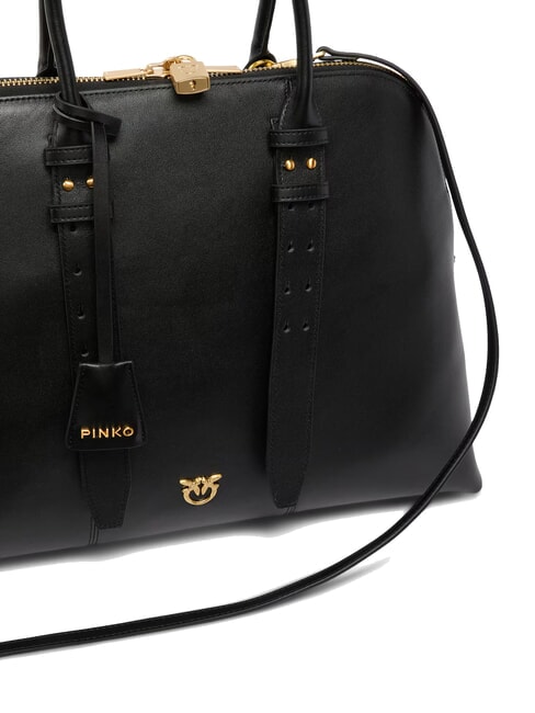 BOWLING Geantă tip dom din piele cu curea de umăr limuzină neagră - auriu mat - Genți femei