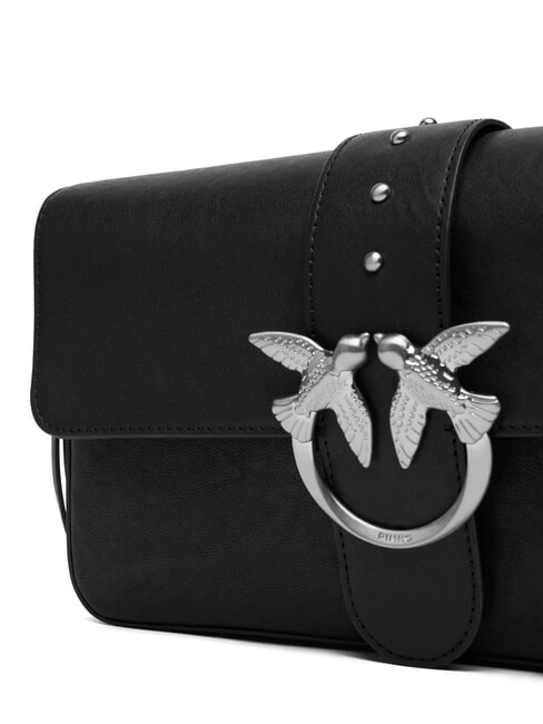 LOVE ONE Geantă de umăr din piele limuzină neagră - argintiu mat - Genți femei