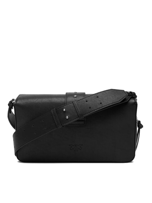 LOVE ONE Geantă de umăr din piele limuzină neagră - argintiu mat - Genți femei