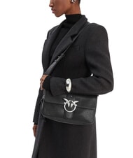 PINKO LOVE ONE Geantă de umăr din piele limuzină neagră - argintiu mat - Genți femei - 6