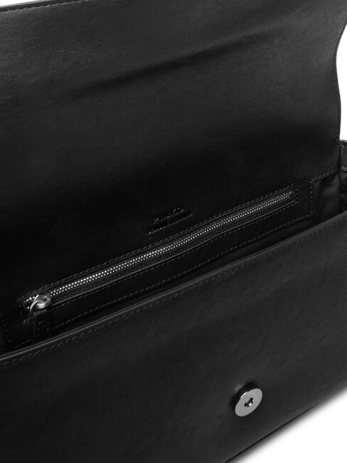 LOVE ONE Geantă de umăr din piele limuzină neagră - argintiu mat - Genți femei