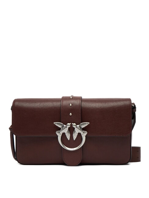 LOVE ONE Geantă de umăr din piele castaniu maro argintiu mat - Genți femei