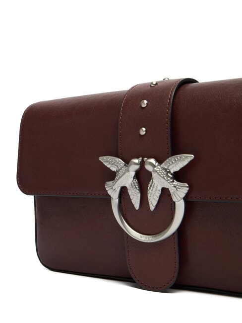 LOVE ONE Geantă de umăr din piele castaniu maro argintiu mat - Genți femei