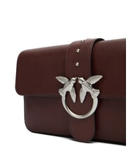 PINKO LOVE ONE Geantă de umăr din piele castaniu maro argintiu mat - Genți femei - 3