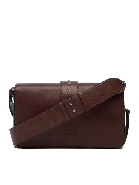 LOVE ONE Geantă de umăr din piele castaniu maro argintiu mat - Genți femei