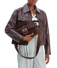 PINKO LOVE ONE Geantă de umăr din piele castaniu maro argintiu mat - Genți femei - 6