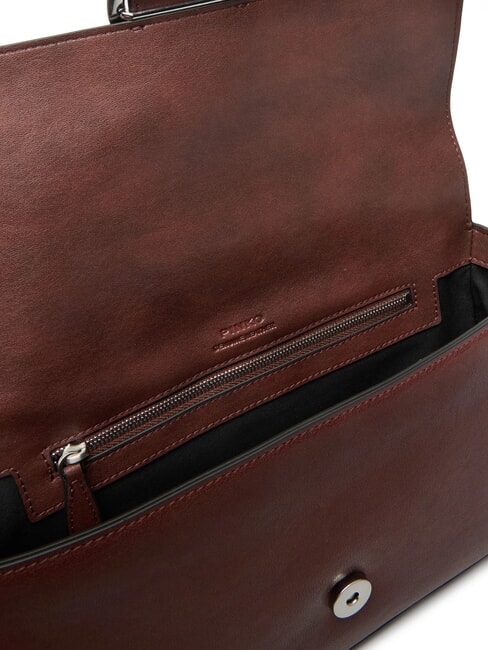 LOVE ONE Geantă de umăr din piele castaniu maro argintiu mat - Genți femei