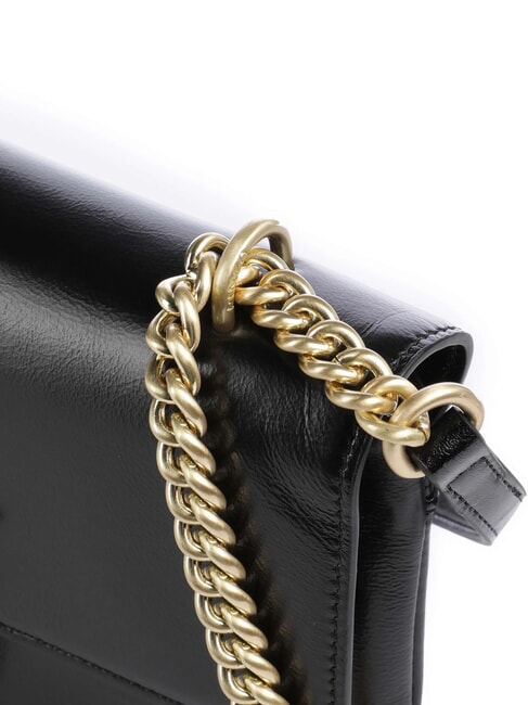 LOVE BAG Geantă de umăr subțire din piele limuzină neagră - auriu mat - Genți femei