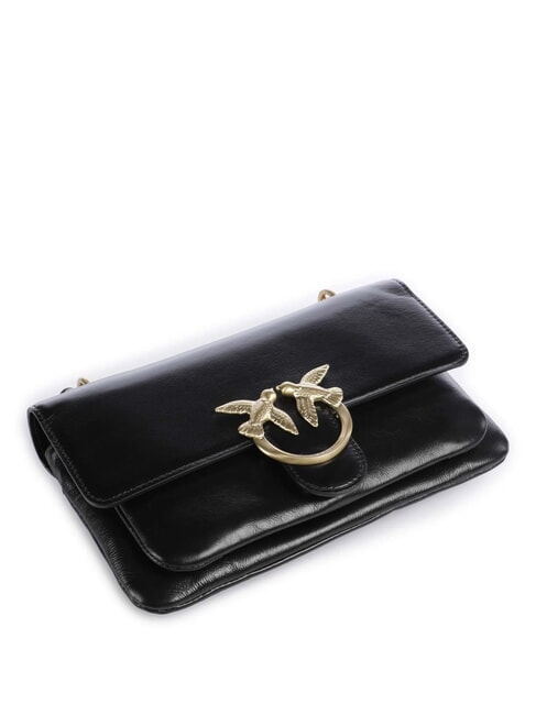 LOVE BAG Geantă de umăr subțire din piele limuzină neagră - auriu mat - Genți femei