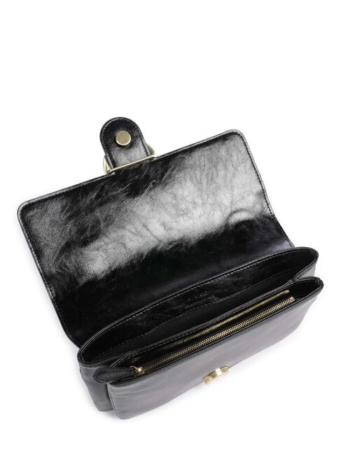 LOVE BAG Geantă de umăr subțire din piele limuzină neagră - auriu mat - Genți femei