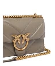 PINKO LOVE ONE MINI Geantă de umăr din piele nuc-aur antic - Genți femei - 3