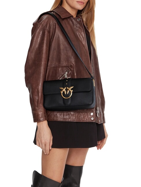 LOVE ONE Geantă de umăr din piele cu clapă aur negru-vechi - Genți femei