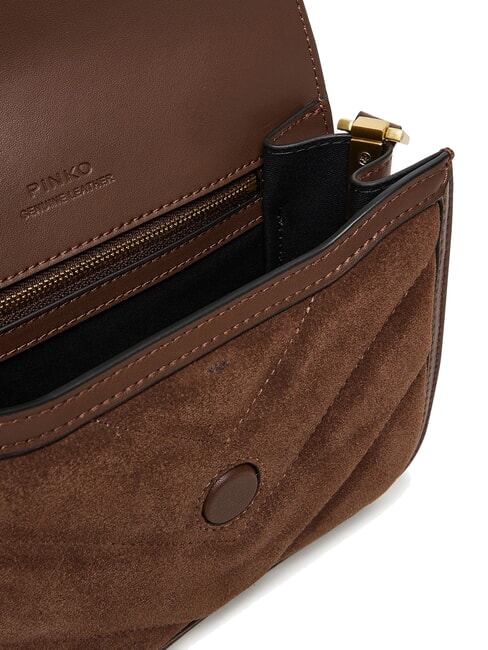 LOVE BOX Geantă de umăr din piele &icirc;ntoarsă castaniu maro auriu mat - Genți femei