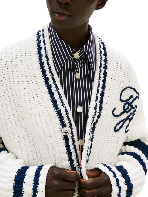 TH Cardigan din bumbac cu nasturi ecru - Pulovere pentru bărbați