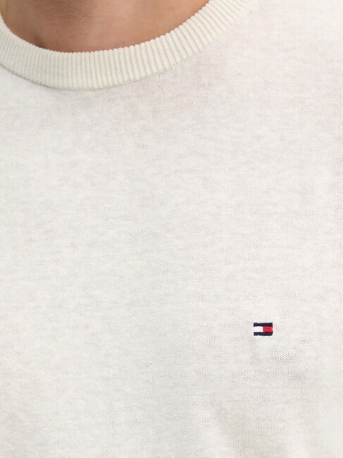 TH Pulover cu guler rotund din amestec de in petală de fildeș - Pulovere pentru bărbați