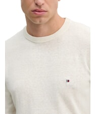 TOMMY HILFIGER TH Pulover cu guler rotund din amestec de in petală de fildeș - Pulovere pentru bărbați - 3