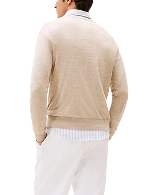 TH Pulover cu guler rotund din amestec de in logo-ul amurg / nisip roz - Pulovere pentru bărbați