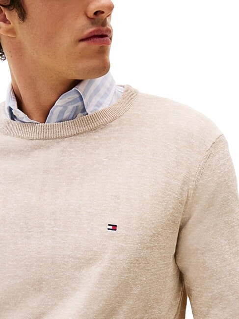 TH Pulover cu guler rotund din amestec de in logo-ul amurg / nisip roz - Pulovere pentru bărbați