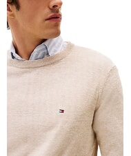 TOMMY HILFIGER TH Pulover cu guler rotund din amestec de in logo-ul amurg / nisip roz - Pulovere pentru bărbați - 3