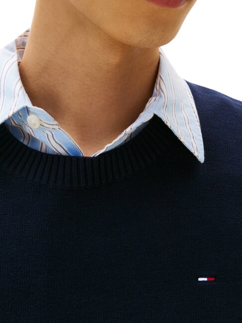 TH JEANS Pulover cu guler rotund din bumbac bleumarin noapte &icirc;ntunecată - Pulovere pentru bărbați