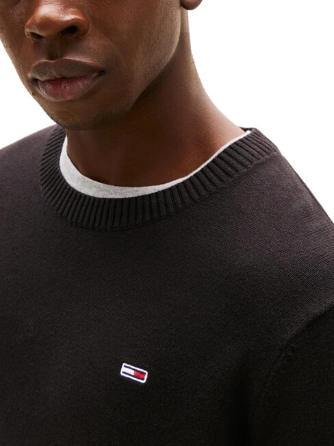 TH JEANS Pulover cu guler rotund din bumbac negru - Pulovere pentru bărbați