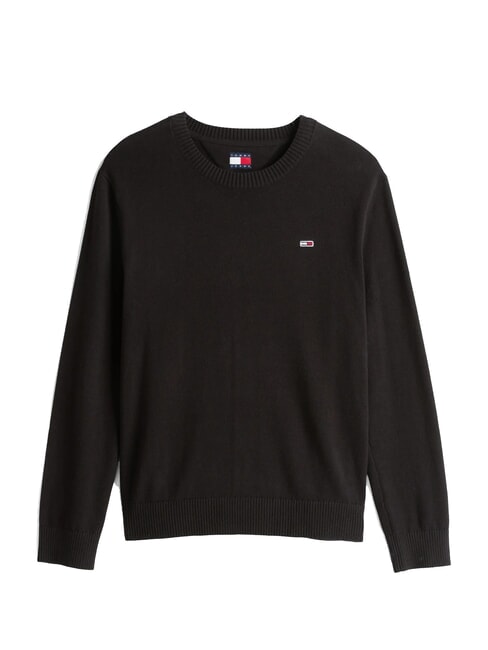 TH JEANS Pulover cu guler rotund din bumbac negru - Pulovere pentru bărbați