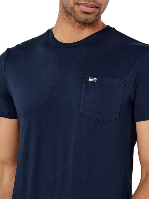 TH JEANS Tricou cu m&acirc;necă scurtă și buzunar bleumarin noapte &icirc;ntunecată - tricou
