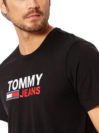 TH JEANS Tricou cu m&acirc;necă scurtă și imprimeu negru - tricou