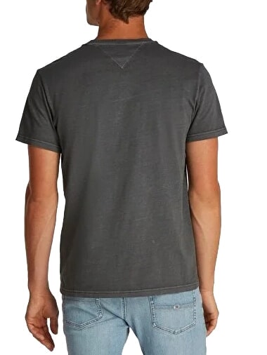 TH JEANS Tricou cu m&acirc;necă scurtă și buzunar negru spălat - tricou