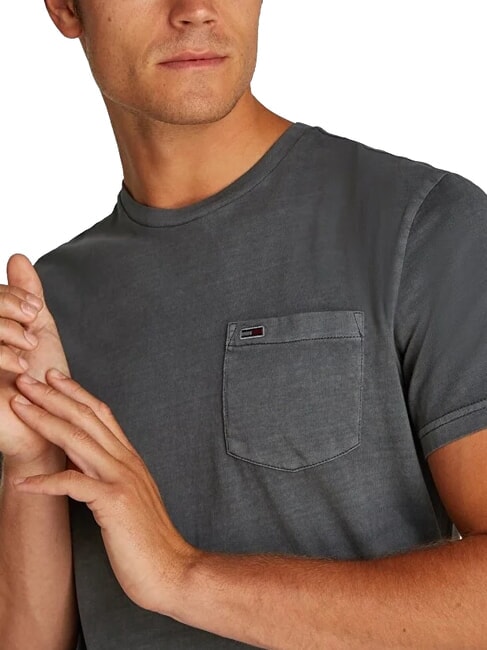TH JEANS Tricou cu m&acirc;necă scurtă și buzunar negru spălat - tricou
