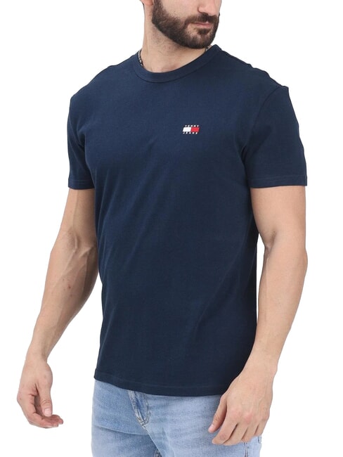 TH JEANS Tricou cu m&acirc;necă scurtă și broderie cu logo bleumarin noapte &icirc;ntunecată - tricou